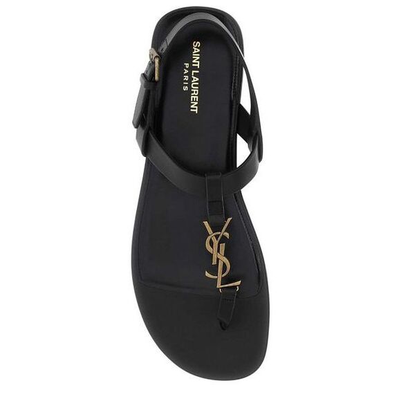 Summer Style Upgrade: Men's Leather Logo Plaque Sandals in Classic Black - Picture 3 of 3